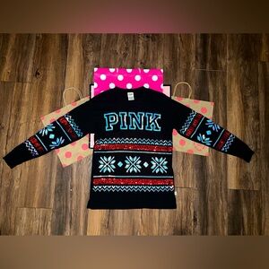 VS PINK 2016 SIZE XS OVERSIZED CAMPUS HOLIDAY BLING LONG SLEEVE.